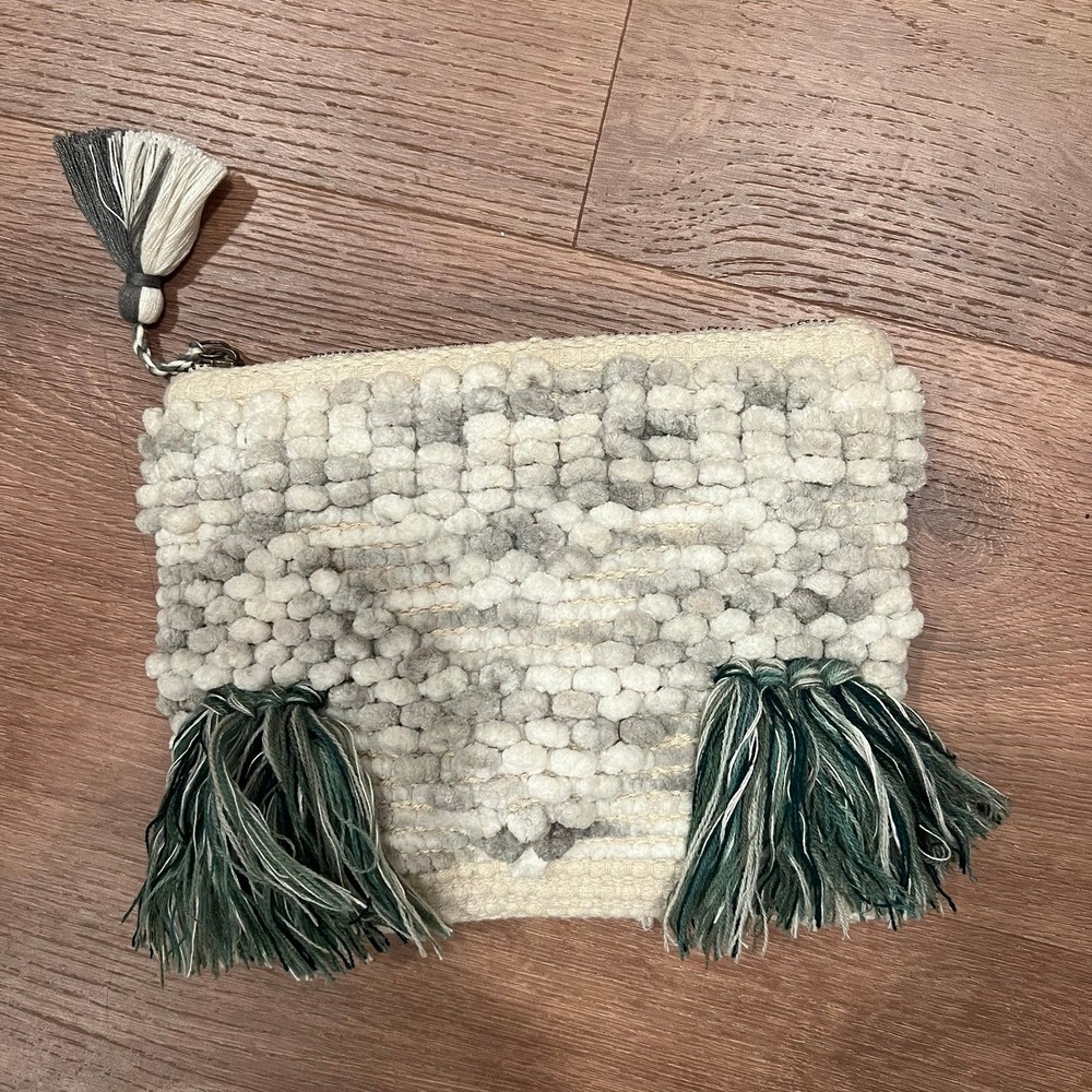 Universal Thread Goods Co Clutch Purse Zippered Boho W/Pom Poms 9 1/2" X 7 1/2